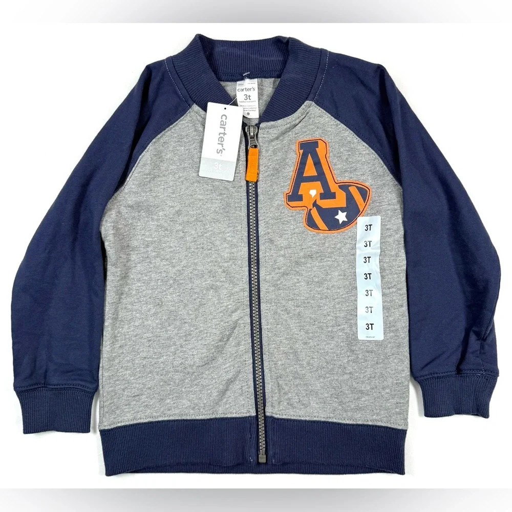 NWT CARTER’S Boys Varsity A Zip-Up Sweatshirt 3T Sporty Casual‎ Preppy Retro NEW